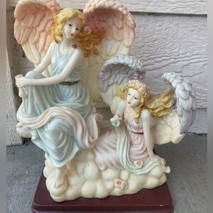 Porcelain Angel Figurine Duo in Pastel Pink & Blue